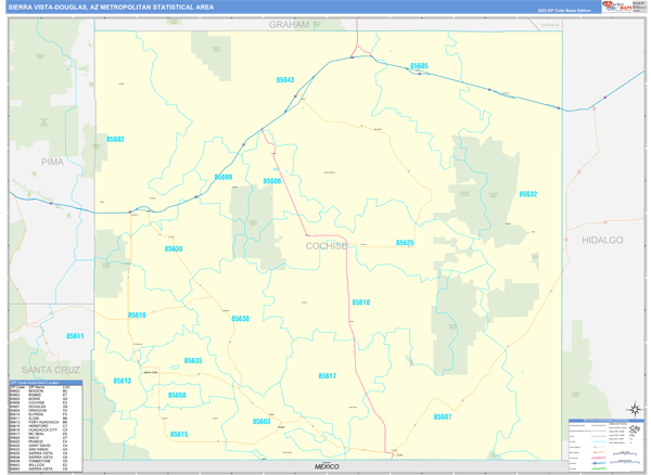 Sierra Vista Douglas Metro Area Az 5 Digit Zip Code Maps Basic 1168